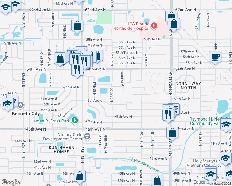 map of restaurants, bars, coffee shops, grocery stores, and more near 5013 54th Way North in St. Petersburg