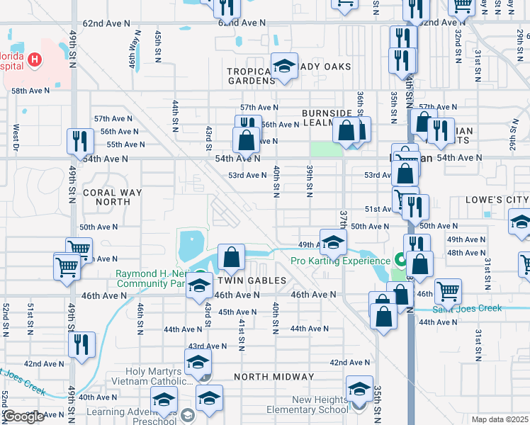 map of restaurants, bars, coffee shops, grocery stores, and more near 4020 51st Avenue North in St. Petersburg
