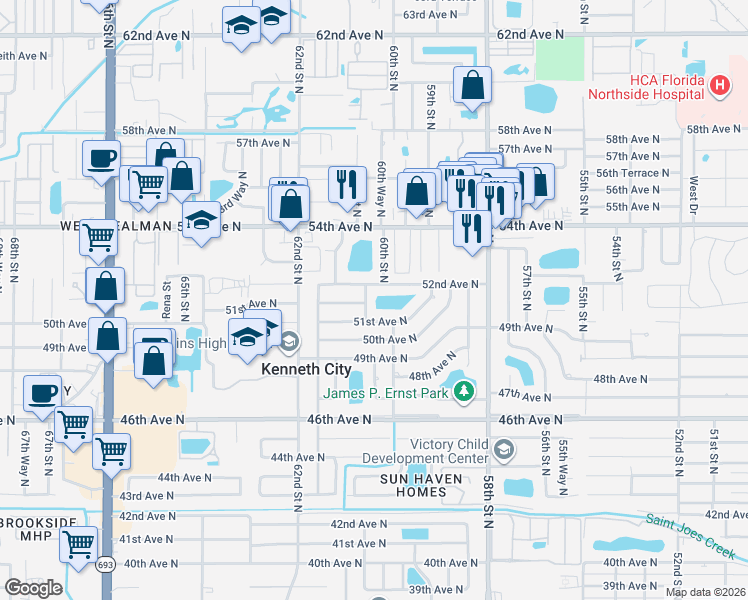 map of restaurants, bars, coffee shops, grocery stores, and more near 5115 60th Way North in Kenneth City