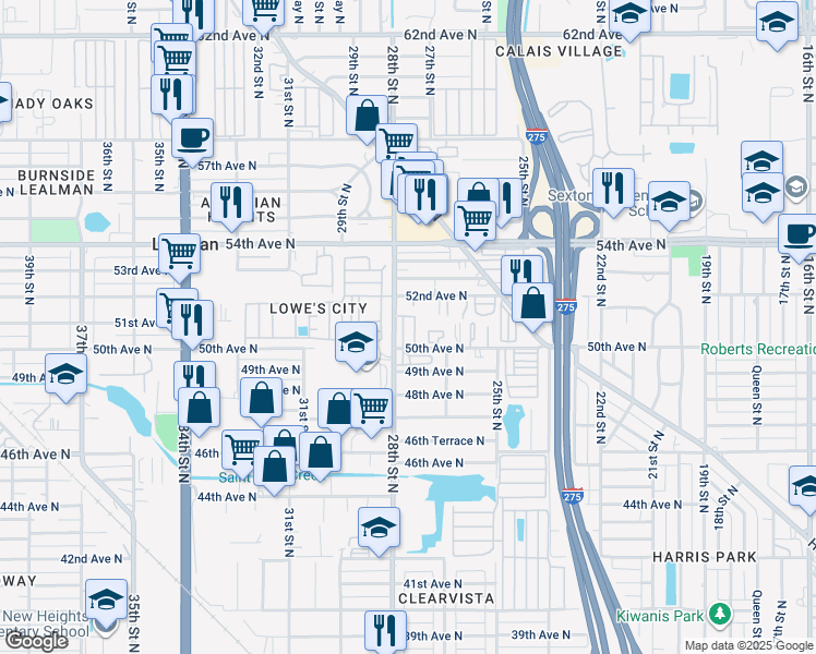 map of restaurants, bars, coffee shops, grocery stores, and more near 204 Florida Sands Court in St. Petersburg