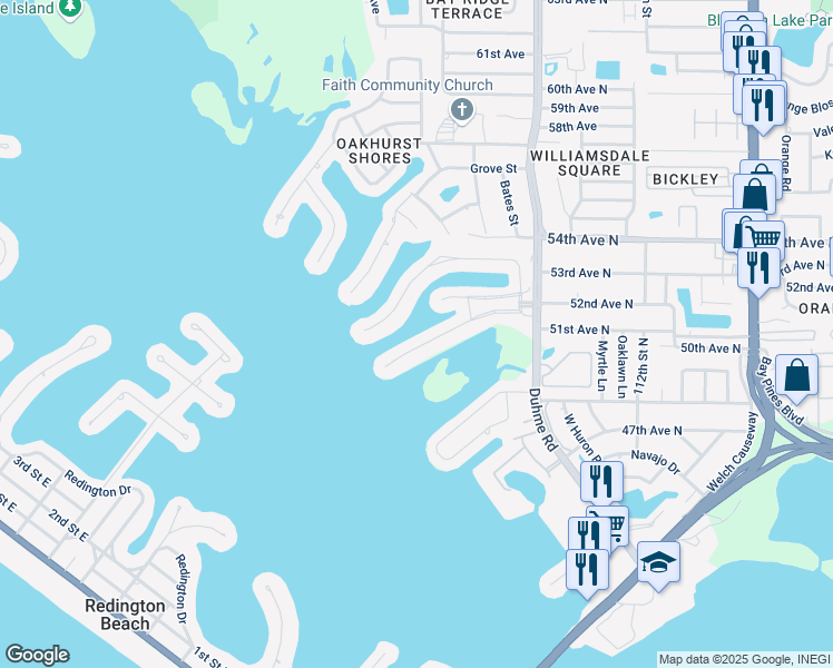 map of restaurants, bars, coffee shops, grocery stores, and more near 636 Boca Ciega Point Boulevard South in St. Petersburg