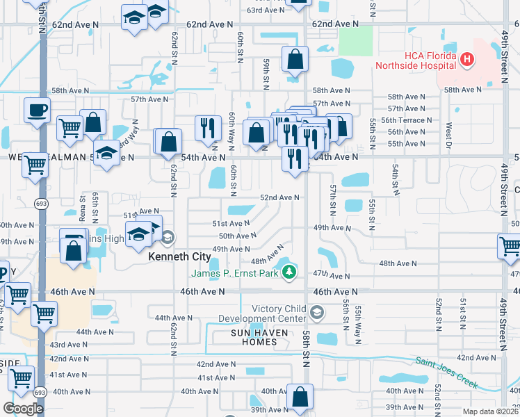 map of restaurants, bars, coffee shops, grocery stores, and more near 5902 50th Avenue North in Kenneth City