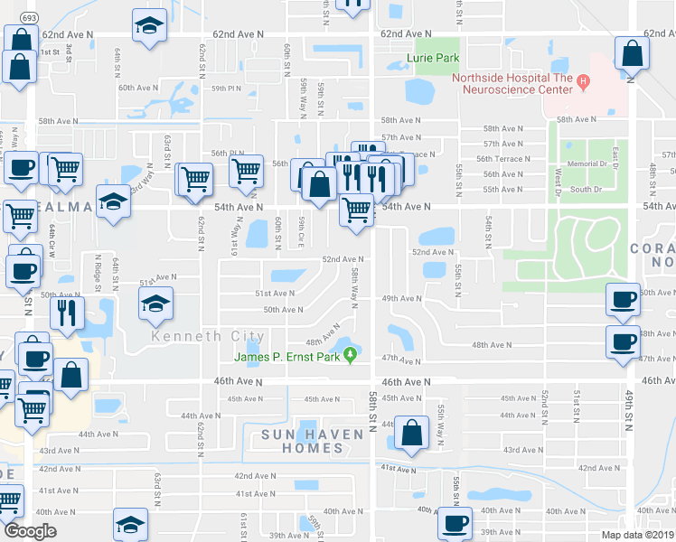 map of restaurants, bars, coffee shops, grocery stores, and more near 5153 58th Lane North in Kenneth City