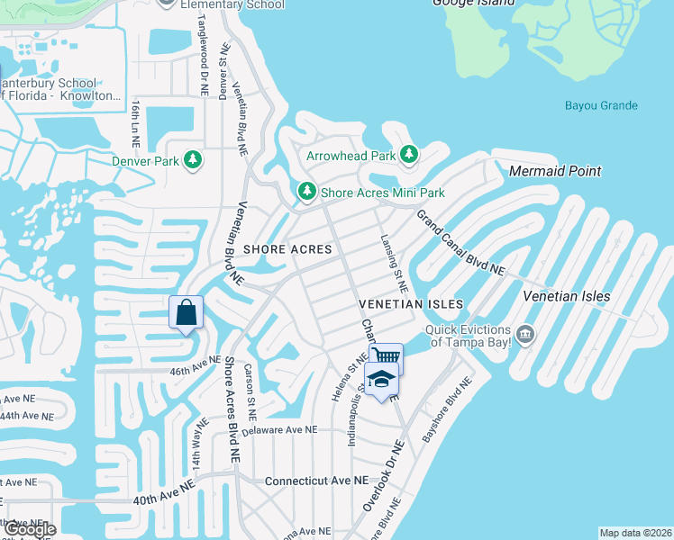 map of restaurants, bars, coffee shops, grocery stores, and more near 1775 Montana Avenue Northeast in St. Petersburg