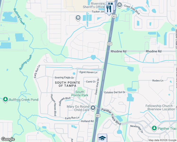 map of restaurants, bars, coffee shops, grocery stores, and more near 10524 Egret Haven Lane in Riverview