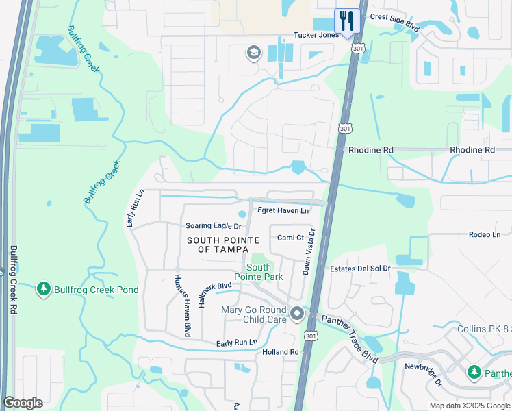 map of restaurants, bars, coffee shops, grocery stores, and more near 10502 Egret Haven Lane in Riverview
