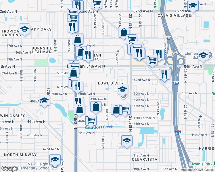 map of restaurants, bars, coffee shops, grocery stores, and more near 5200 28th Street North in St. Petersburg