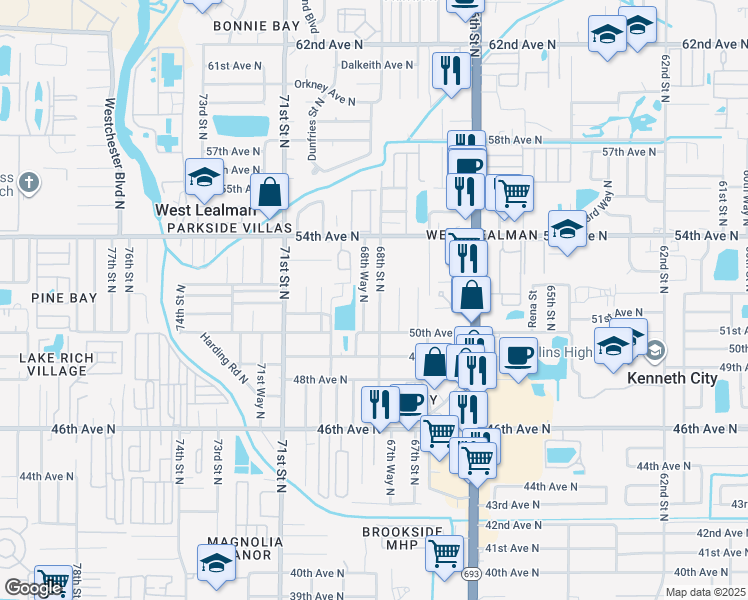 map of restaurants, bars, coffee shops, grocery stores, and more near 5197 68th Street North in St. Petersburg