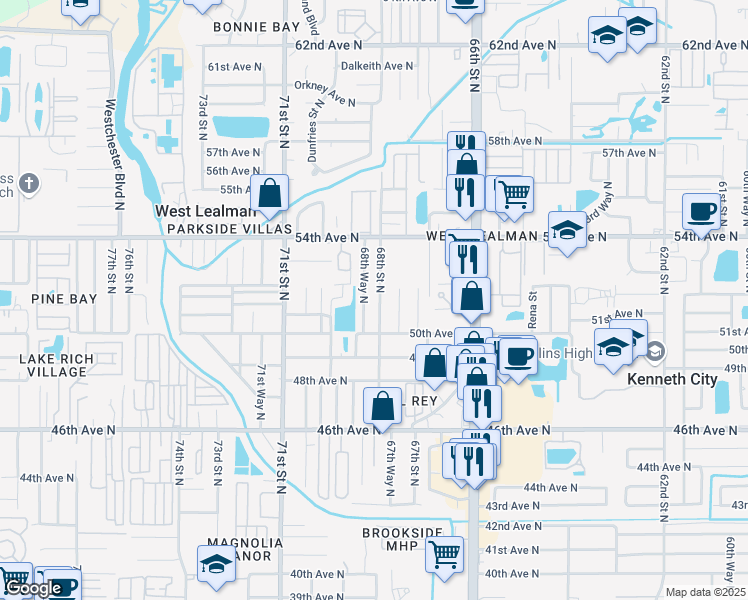 map of restaurants, bars, coffee shops, grocery stores, and more near 5197 68th Street North in St. Petersburg