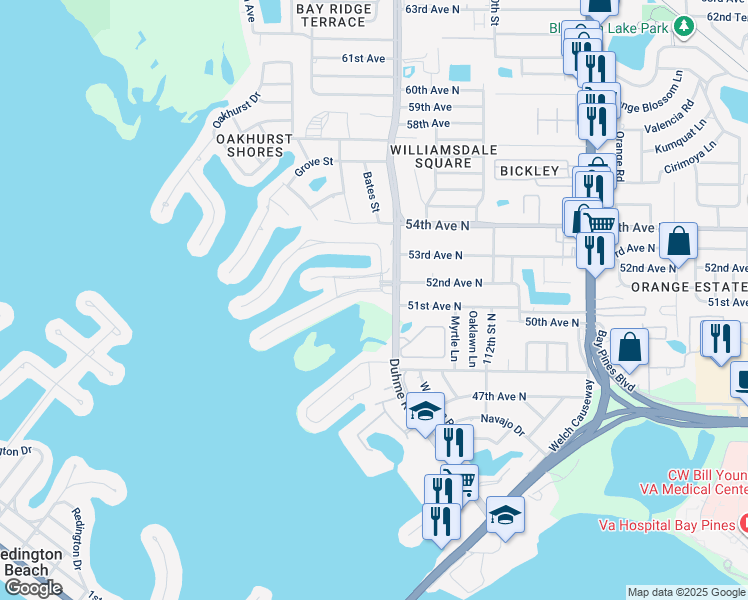 map of restaurants, bars, coffee shops, grocery stores, and more near 240 Boca Ciega Point Boulevard in St. Petersburg