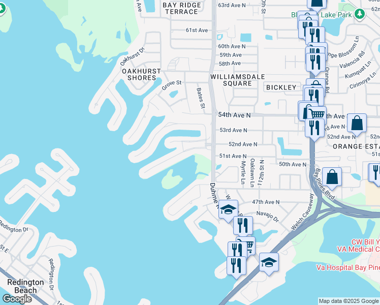 map of restaurants, bars, coffee shops, grocery stores, and more near 240 Boca Ciega Point Boulevard in St. Petersburg
