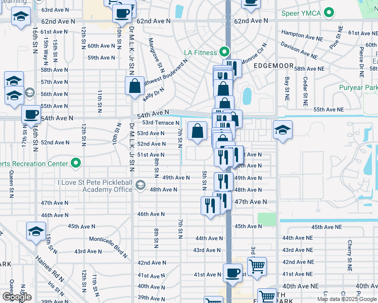 map of restaurants, bars, coffee shops, grocery stores, and more near 5194 6th Way North in St. Petersburg