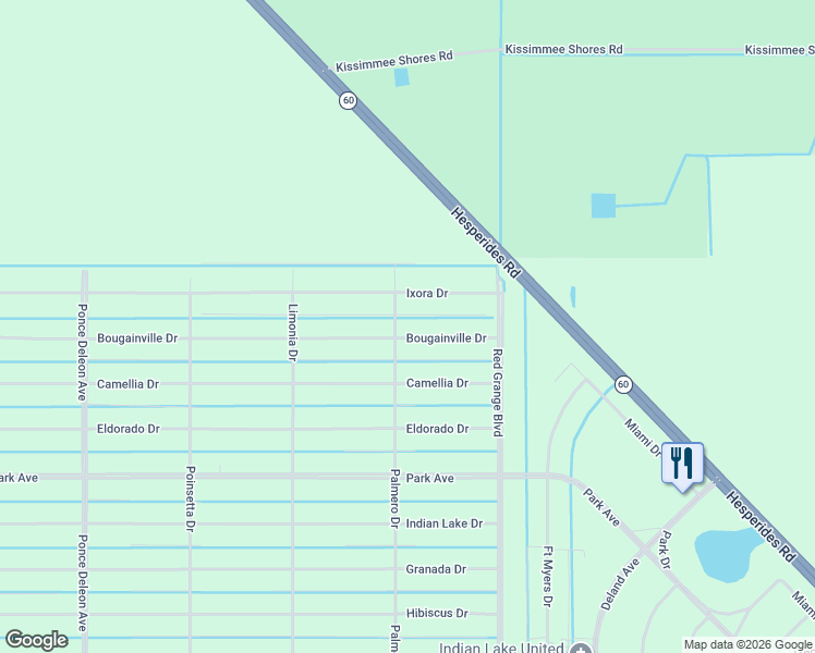 map of restaurants, bars, coffee shops, grocery stores, and more near 22 Bougainville Drive in Lake Wales