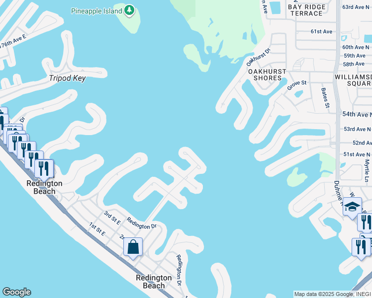 map of restaurants, bars, coffee shops, grocery stores, and more near 16119 6th Street East in Redington Beach