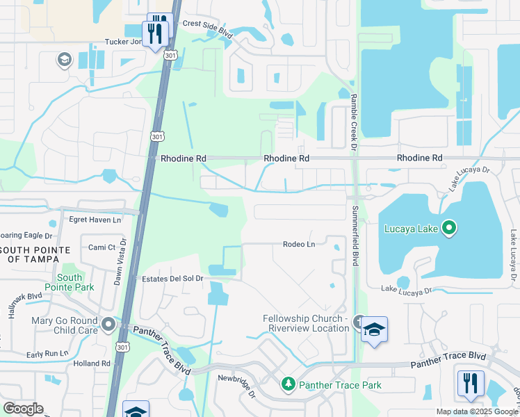 map of restaurants, bars, coffee shops, grocery stores, and more near 11193 Spring Point Circle in Riverview