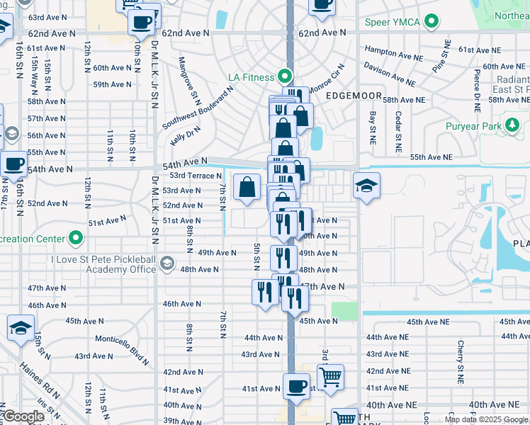 map of restaurants, bars, coffee shops, grocery stores, and more near 5159 5th Way North in St. Petersburg