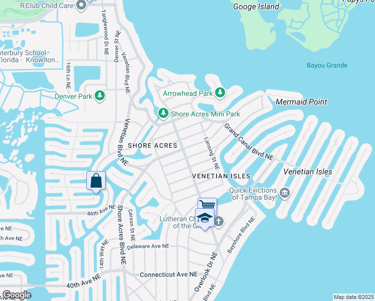 map of restaurants, bars, coffee shops, grocery stores, and more near 1810 Shore Acres Boulevard Northeast in St. Petersburg