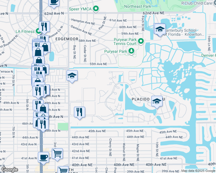 map of restaurants, bars, coffee shops, grocery stores, and more near 465 Date Palm Court Northeast in St. Petersburg
