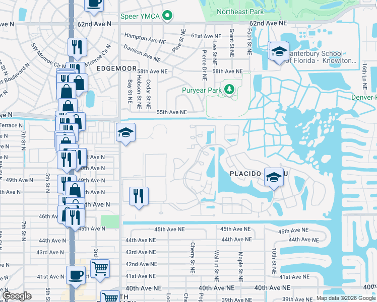 map of restaurants, bars, coffee shops, grocery stores, and more near 465 Date Palm Court Northeast in St. Petersburg