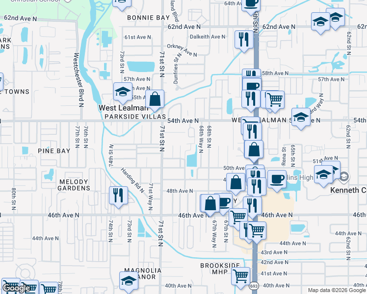 map of restaurants, bars, coffee shops, grocery stores, and more near 5127 69th Way North in St. Petersburg