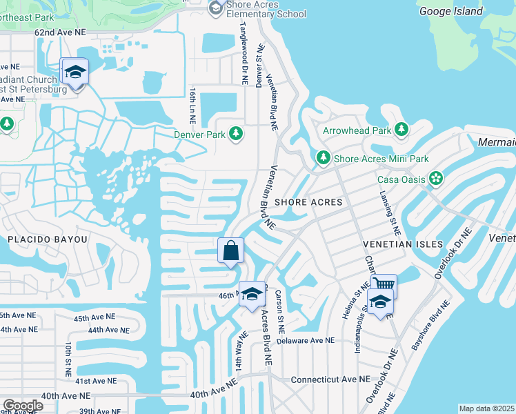 map of restaurants, bars, coffee shops, grocery stores, and more near 5200 Venetian Boulevard Northeast in St. Petersburg