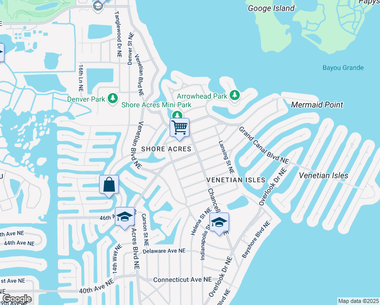 map of restaurants, bars, coffee shops, grocery stores, and more near 1779 Shore Acres Boulevard Northeast in St. Petersburg
