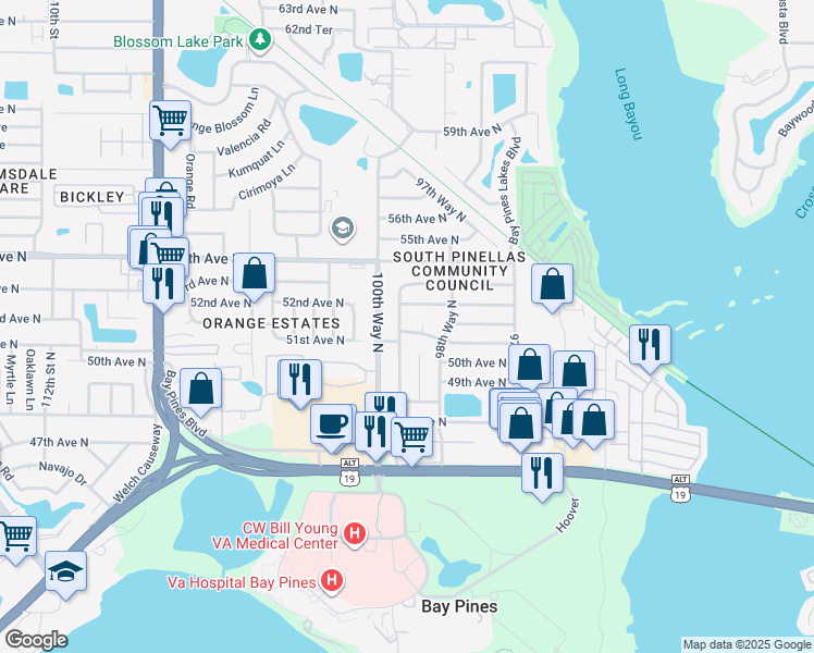 map of restaurants, bars, coffee shops, grocery stores, and more near 9997 51st Avenue North in St. Petersburg