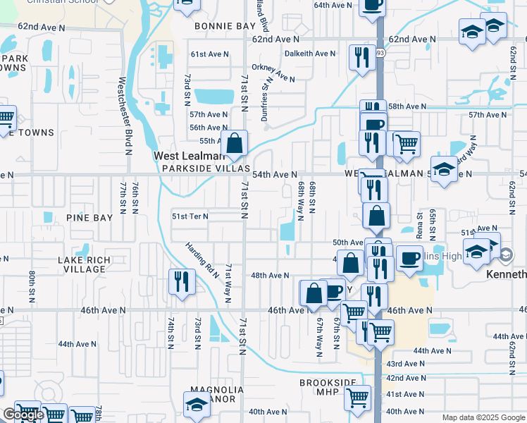 map of restaurants, bars, coffee shops, grocery stores, and more near 5155 70th Street North in St. Petersburg