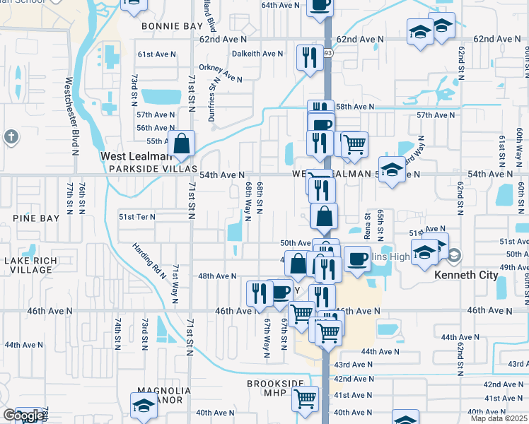map of restaurants, bars, coffee shops, grocery stores, and more near 5197 68th Street North in St. Petersburg