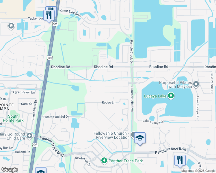 map of restaurants, bars, coffee shops, grocery stores, and more near Spring Point Circle in Riverview