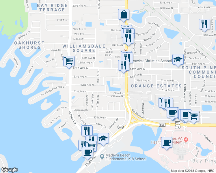 map of restaurants, bars, coffee shops, grocery stores, and more near 5155 109th Way North in Saint Petersburg