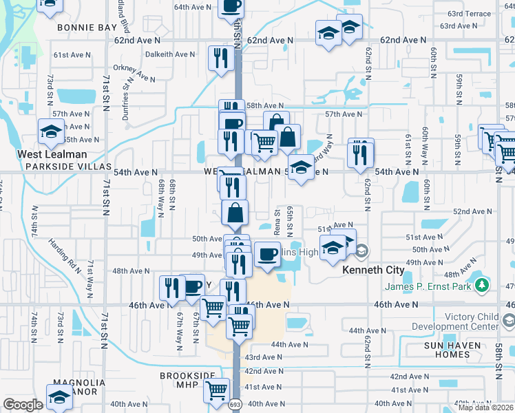map of restaurants, bars, coffee shops, grocery stores, and more near 5181 65th Way North in St. Petersburg