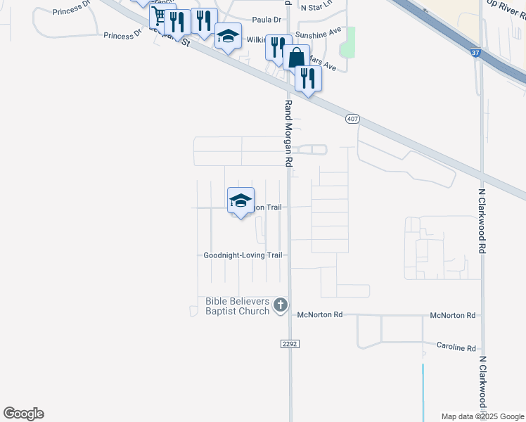 map of restaurants, bars, coffee shops, grocery stores, and more near 1921 Oregon Trail in Corpus Christi