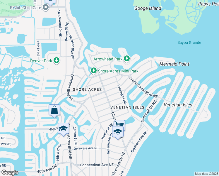 map of restaurants, bars, coffee shops, grocery stores, and more near 1833 Shore Acres Boulevard Northeast in St. Petersburg