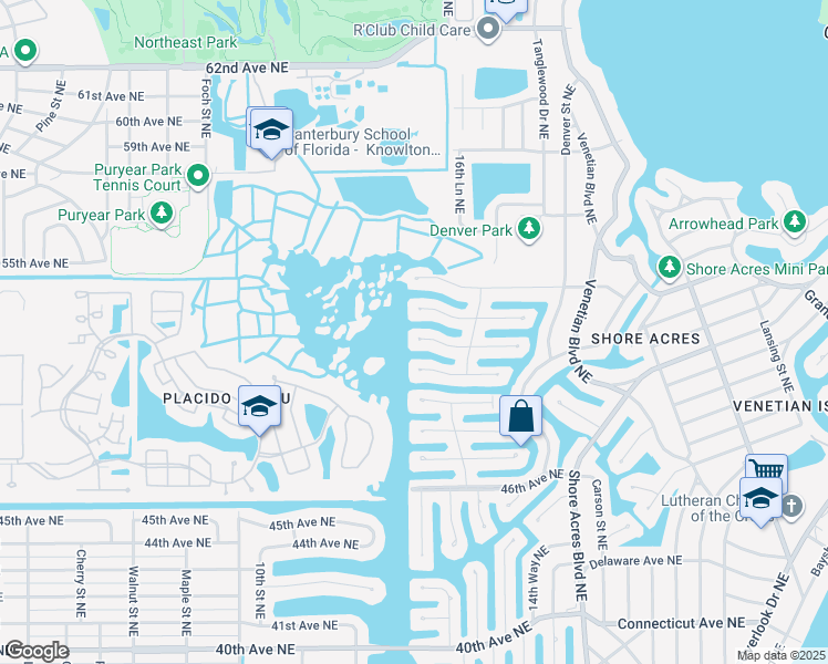 map of restaurants, bars, coffee shops, grocery stores, and more near 1312 51st Avenue Northeast in St. Petersburg