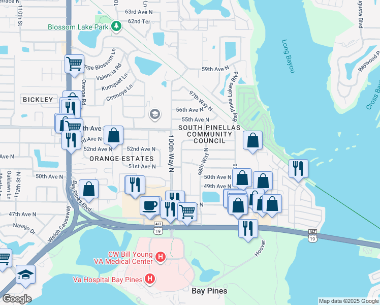 map of restaurants, bars, coffee shops, grocery stores, and more near 9997 51st Avenue North in St. Petersburg