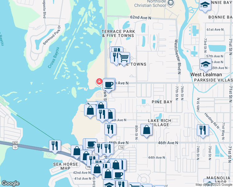 map of restaurants, bars, coffee shops, grocery stores, and more near 5180 81st Street North in St. Petersburg