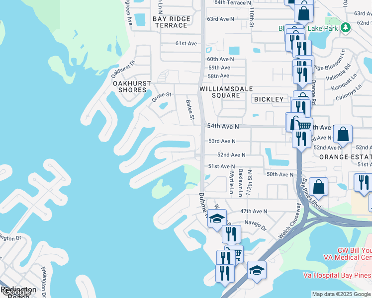 map of restaurants, bars, coffee shops, grocery stores, and more near 240 Boca Ciega Point Boulevard in St. Petersburg