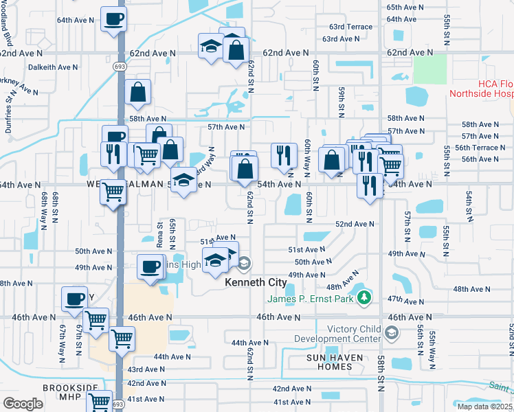 map of restaurants, bars, coffee shops, grocery stores, and more near 6202 54th Avenue North in Kenneth City