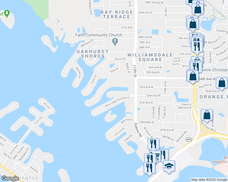 map of restaurants, bars, coffee shops, grocery stores, and more near 352 Boca Ciega Point Boulevard North in St. Petersburg