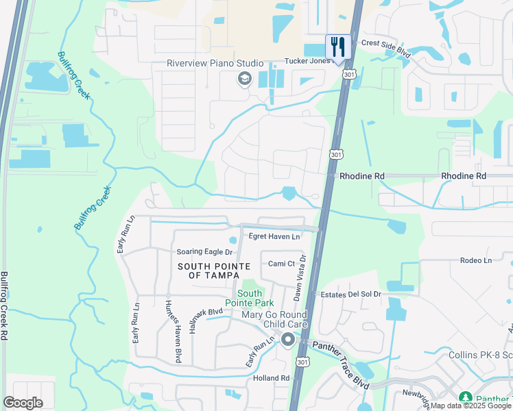map of restaurants, bars, coffee shops, grocery stores, and more near 12216 Avondale Oak Place in Riverview