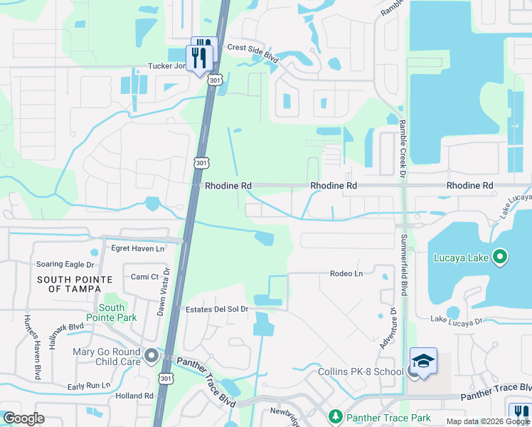 map of restaurants, bars, coffee shops, grocery stores, and more near 10808 Verawood Drive in Riverview