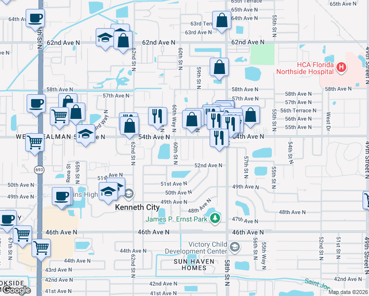 map of restaurants, bars, coffee shops, grocery stores, and more near 5323 59th Circle West in Kenneth City