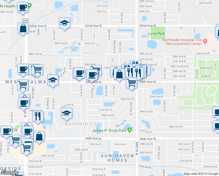 map of restaurants, bars, coffee shops, grocery stores, and more near 5363 59th Circle West in Kenneth City