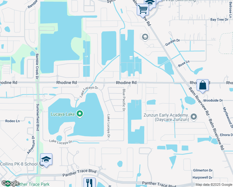 map of restaurants, bars, coffee shops, grocery stores, and more near 11604 Fringetree Court in Riverview
