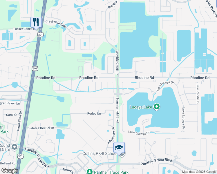 map of restaurants, bars, coffee shops, grocery stores, and more near 12208 Morgans Bluff Place in Riverview