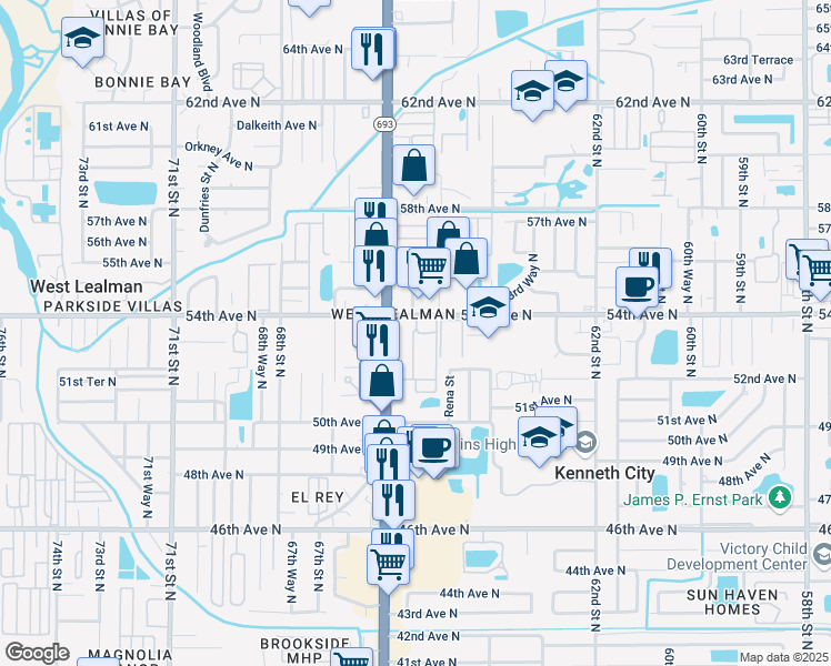 map of restaurants, bars, coffee shops, grocery stores, and more near 5243 65th Way North in St. Petersburg