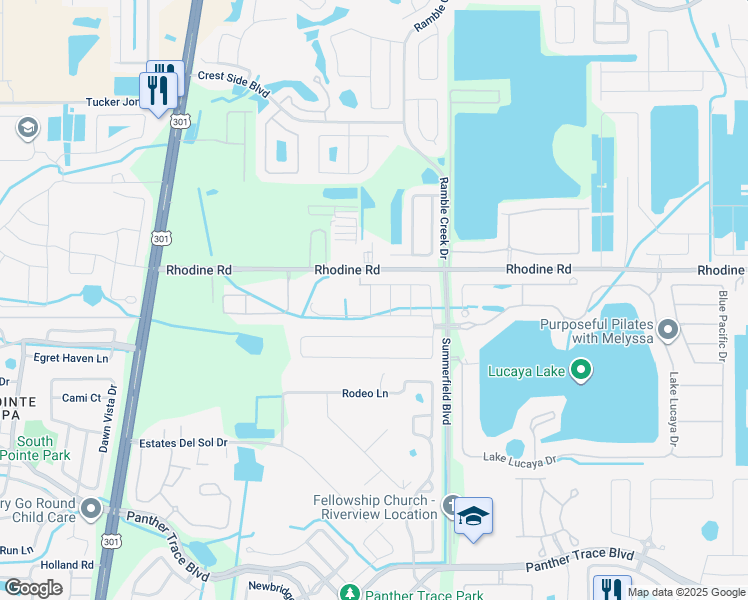 map of restaurants, bars, coffee shops, grocery stores, and more near 12206 Angel Mist Place in Riverview
