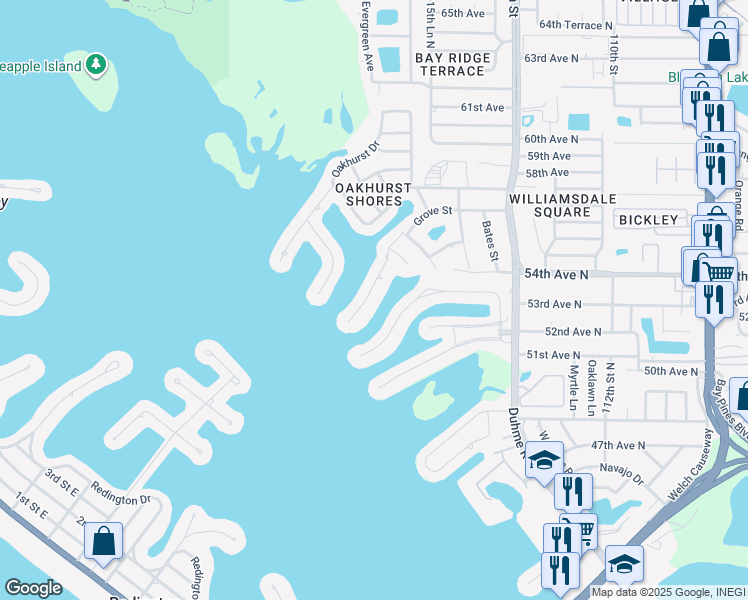 map of restaurants, bars, coffee shops, grocery stores, and more near 11658 Grove St in Seminole