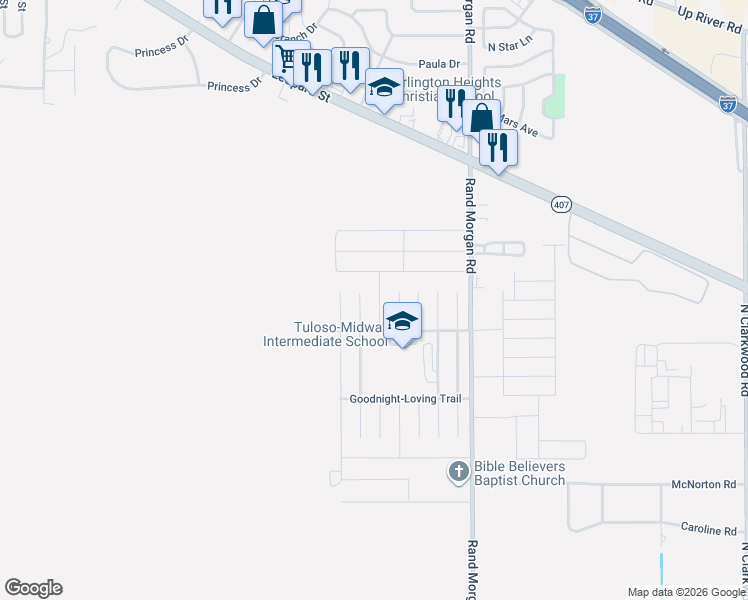 map of restaurants, bars, coffee shops, grocery stores, and more near 2029 Barlow Trail in Corpus Christi